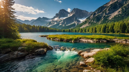 A peaceful valley bordered by tall cliffs and filled with fresh greenery.