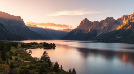 A remote mountain landscape with wide open sky and untouched terrain.の写真素材
