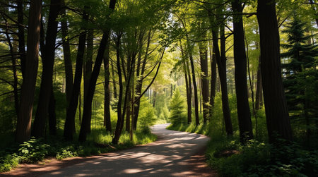A quiet meadow glowing with golden morning sunlight over fresh dew.の写真素材