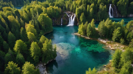 A glowing sunrise painting the sky above a quiet rural landscape.の写真素材