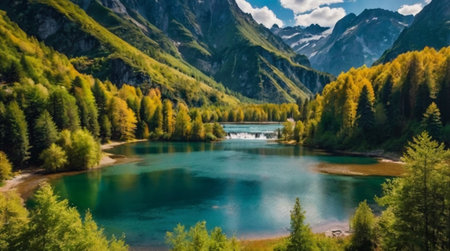 A calm river flowing through a wide valley surrounded by towering cliffs.