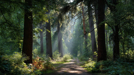 A flowing stream curving through a lush valley with vibrant green vegetation.