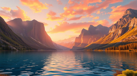 A valley filled with tall grasses waving softly in the breeze.の写真素材