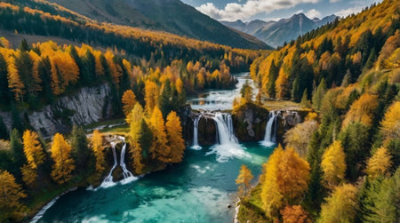 A scenic lake enclosed by tall rocky cliffs.の写真素材