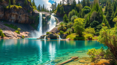 A beautiful hillside blanketed with colorful flowers under warm sunlight.の写真素材