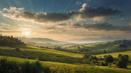 A winding creek glistening as it flows through dense evergreen forest.の写真素材