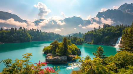 A forest filled with autumn colors, leaves blanketing the ground in rich tones.の写真素材