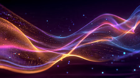 Blue-toned neon waves shimmering with ambient particle drift.