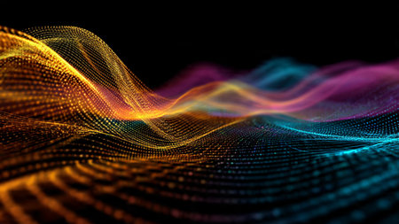 A soft radiant neon line flowing with serene digital motion across the frame.