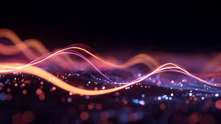 Smooth geometric neon curves creating a symmetrical wave arc.