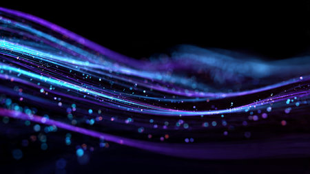 A low-frequency ripple of luminous cyan light stretching horizontally across a dark field.