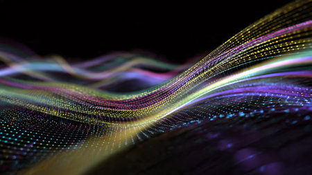 A dynamic loop of neon curves intertwined into a glowing structure.