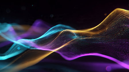 Smooth ripples of neon light bending harmoniously across the composition.の写真素材