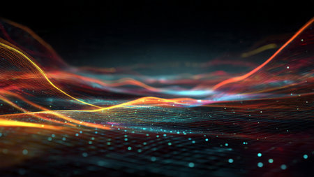 A cascading prism-colored wave sweeping slowly across the frame.の写真素材