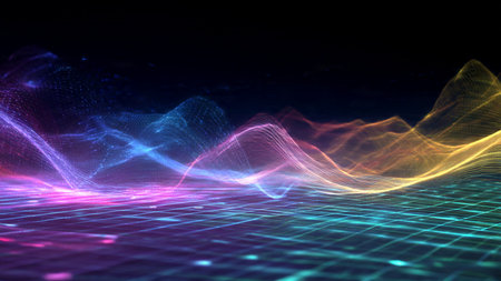 A mid-air ribbon of light forming a sleek cyberwave motion above shadowed depths.