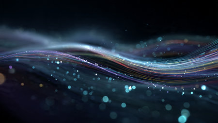 A high-energy streak of cyan light cutting across a futuristic dark space.