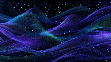 A double-helix shaped neon wave radiating prismatic light.