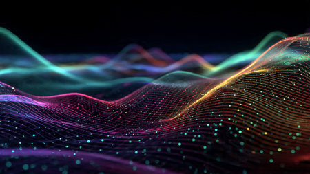 A liquid-like neon flow gliding through a minimal gradient.の写真素材