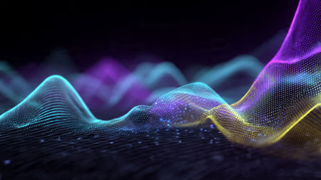 A prismatic light wave twisting with smooth crystalline motion.