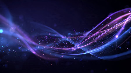 A bright neon ribbon expanding outward with prismatic brilliance.の写真素材