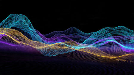 Glowing spectrum fibers weaving fluid motion.