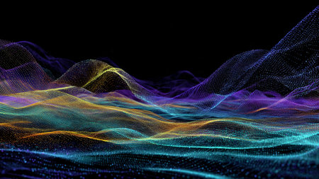 A stretched glowing curve of violet neon across shadowed digital space.