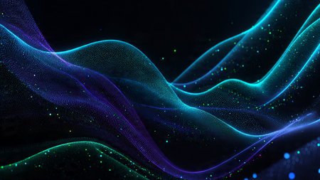 A soft-flowing ribbon of glowing blue light weaving gently through a futuristic gradient backdrop.