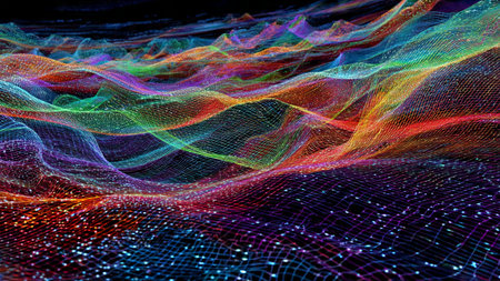 A glowing spectrum ribbon twisting into a cyberwave spiral.