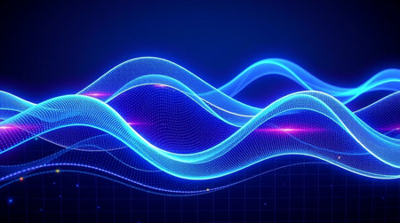 A neon arc of shimmering lavender moving across darkness.の写真素材