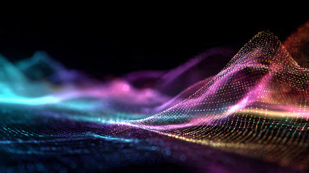 A radiant violet arc tracing a gentle digital motion.の写真素材