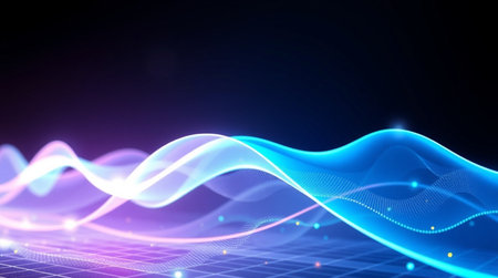 Glowing spectrum fibers weaving fluid motion.