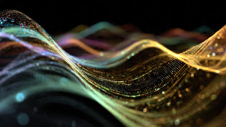 A minimalist arc of neon violet creating a clean digital motion line.の写真素材