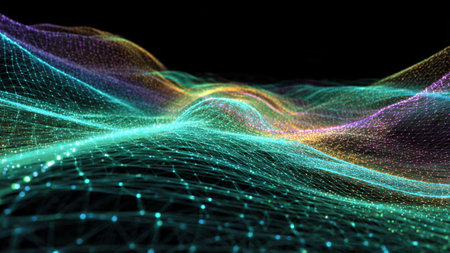 A cascading ribbon of neon forming a gentle descending wave.