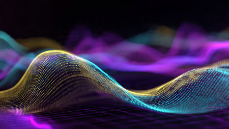 A clear, sharp arc of neon violet floating mid-frame.