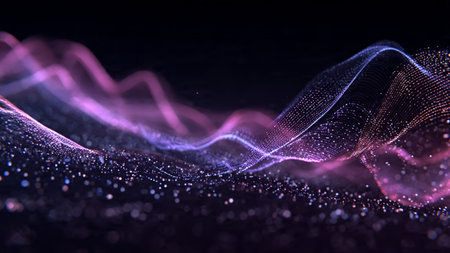 A radiant field of pulsing wave lines in electric blue and purple.