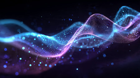 A low-frequency ripple of luminous cyan light stretching horizontally across a dark field.