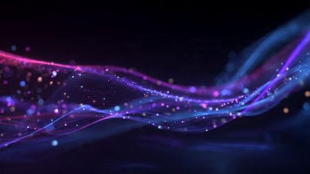 A glimmering ribbon of multi-tone neon bending across the frame.