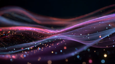 A slow streaming wave of glowing neon weaving across the scene.