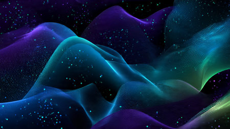 A shimmering data stream bending gently through cyber darkness.