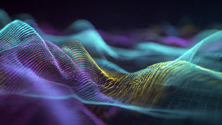 Smooth digital ripples in cool tones floating gently.の写真素材