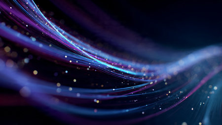 Blue-violet shimmer lines forming soft abstract wave patterns.