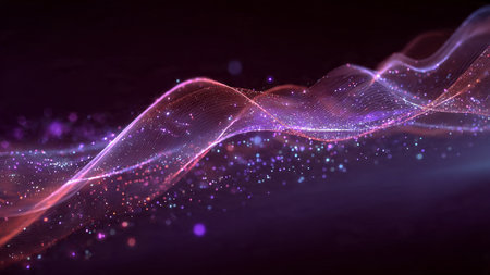 Blue-violet neon ribbon stretching in digital space.