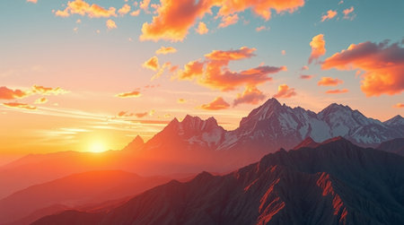 A sunset-lit ocean horizon with calm reflective waters.の写真素材