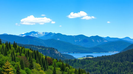 A calm fjord framed by steep mountain walls.の写真素材