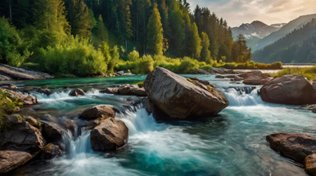 A bright grassy hill overlooking the ocean.の写真素材