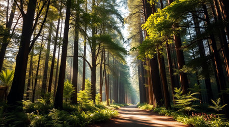 A moss-covered forest with ancient trees reaching skyward.