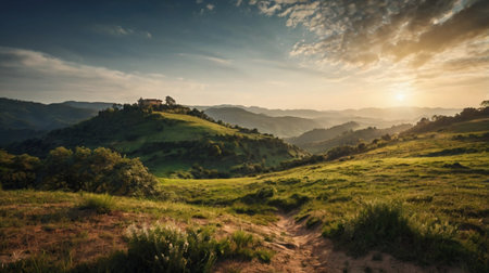 Sunset in Tuscany, Italy. Panoramic imageの写真素材
