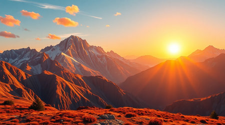 Sunset in Himalayas, Annapurna Circuit Trek, Nepalの写真素材