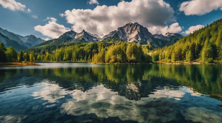 Panoramic view of the lake Eibsee in Bavaria, Germany