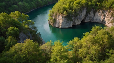 Panoramic view of the beautiful Plitvice Lakes National Park in Croatiaの写真素材
